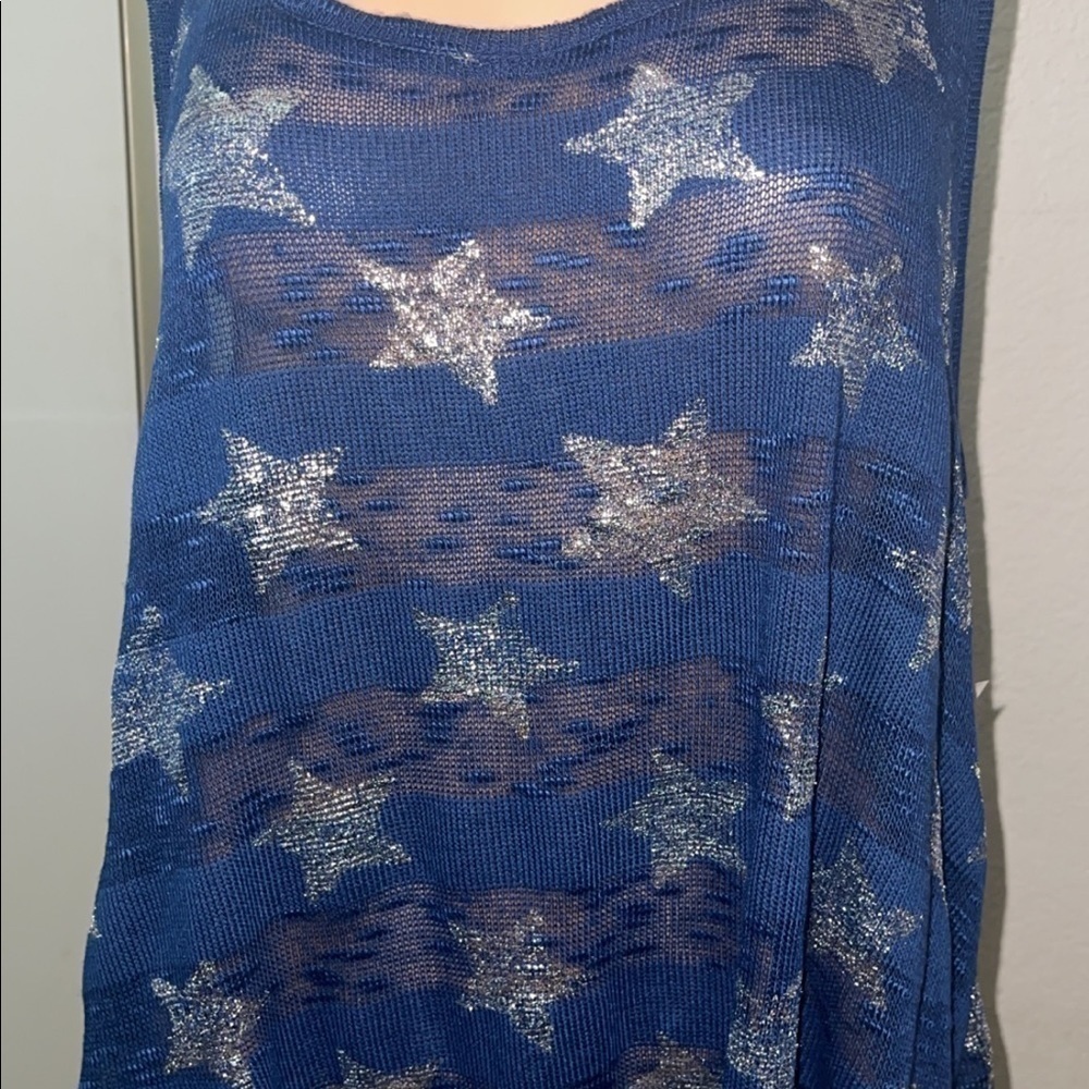 💙 Style & Co Star Print Tank Top XL NWT Blue Sleeveless Casual Top - Picture 4 of 4